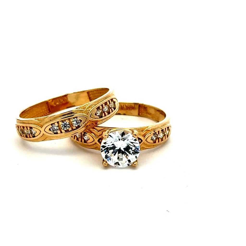 Ring CZ Engagement Duo Set 7 5.5mm 14K
