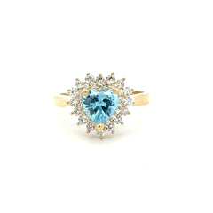 Ring Floral Women Blue Heart Stone 7 1.5mm 10K