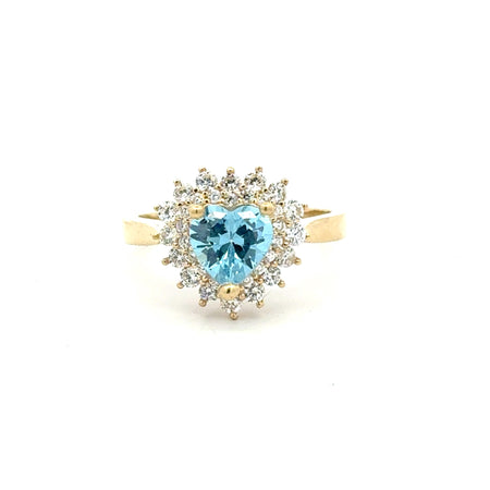 Ring Floral Women Blue Heart Stone 7 1.5mm 10K