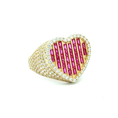 Ring CZ-Iced with Pink Baguette Stones in Big Heart 7.5 3.5mm 10K