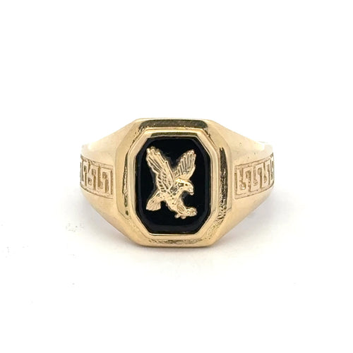 Ring Greek Key and Latin Cross on Onyx 10.5 4mm 10K