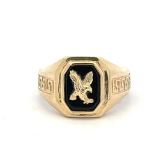 Ring Greek Key and Eagle on Onyx 10.5 4mm 10K