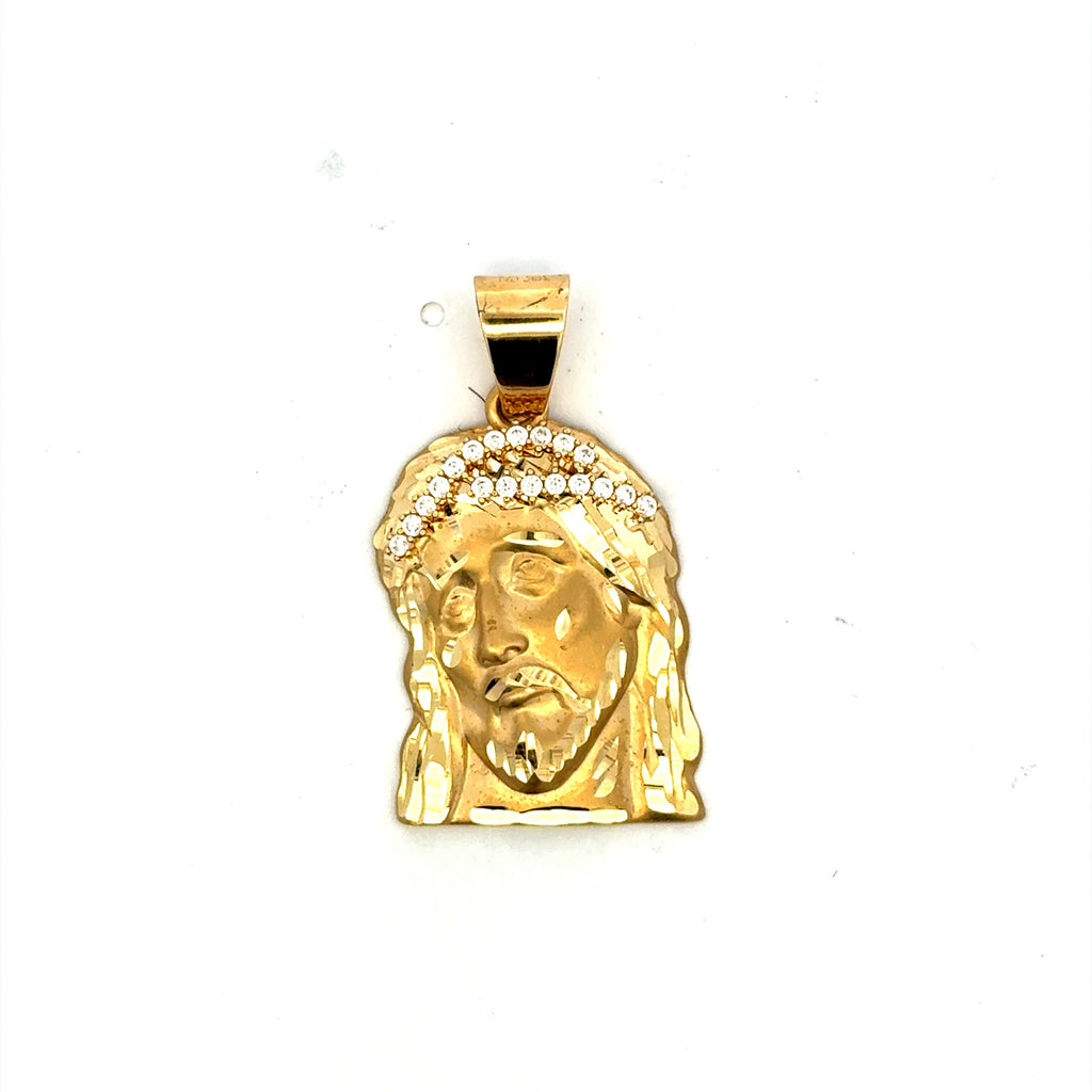 Pendant Jesus Face with Crown of CZ Thorns 35 10K