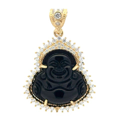 Pendant CZ Halo Seated Black Buddha 44.5 10K