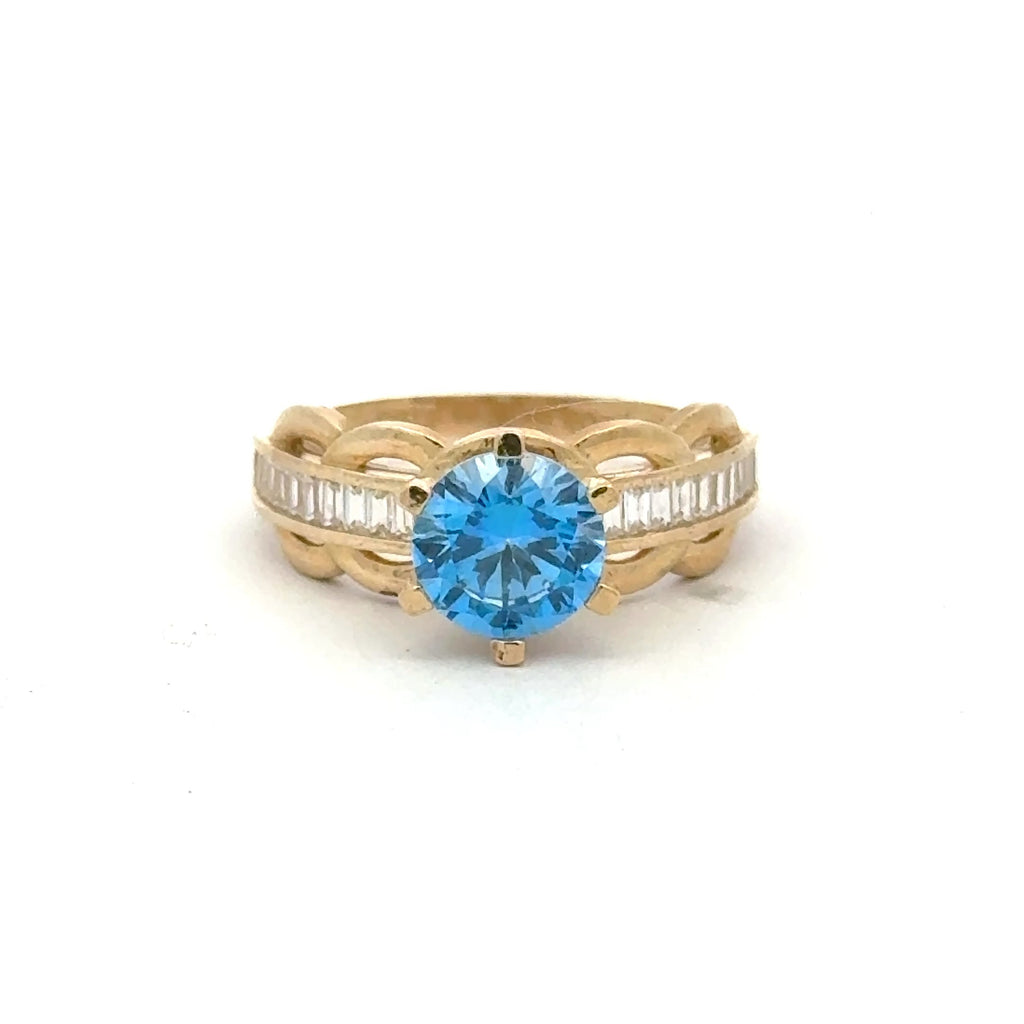 Ring Baguettes in Band with Sky Blue Stone 7 2mm 10K
