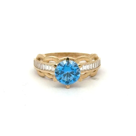 Ring Baguettes in Band with Sky Blue Stone 7 2mm 10K