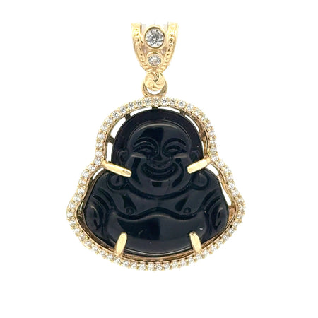 Pendant CZ Halo Seated Black Buddha 40 10K