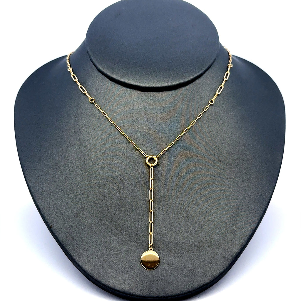 Chain Oval Slim Link w Drop Pendant 1.5mm 18" 14K