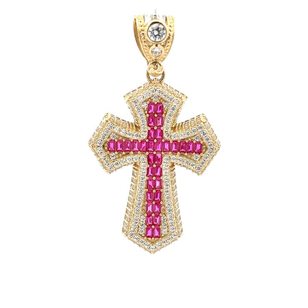 Pendant CZ-Iced Big Pink Pattee Cross 53 10K