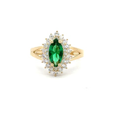 Ring Floral Women Green Cat Eye Stone 6.5 2mm 10K