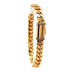 Bracelet Cuban Link with sided Diamond Sleek Lock 8.5mm 8" 10K