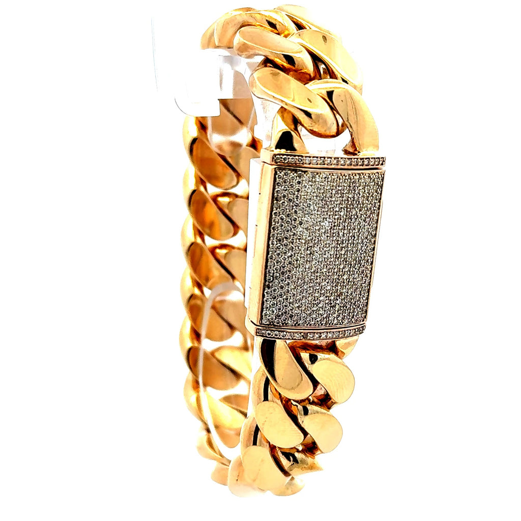 Bracelet Cuban Link with Diamond Sleek Lock 18mm 8.5" 10K