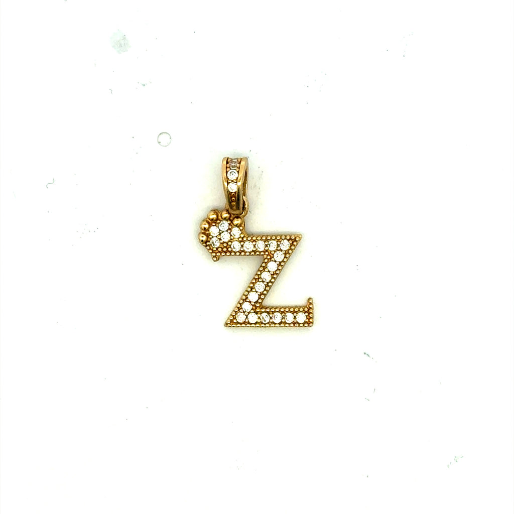 Pendant Pave CZ Crowned Block Initial 'Z' 19 10K