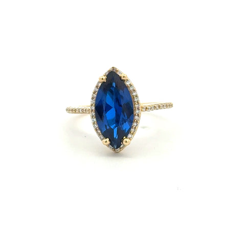 Ring Women Royal Blue Cat Eye Stone and CZ 7 1.5mm 10K