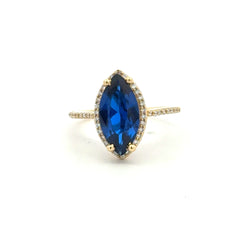 Ring Women Royal Blue Cat Eye Stone and CZ 6.5 1.5mm 10K