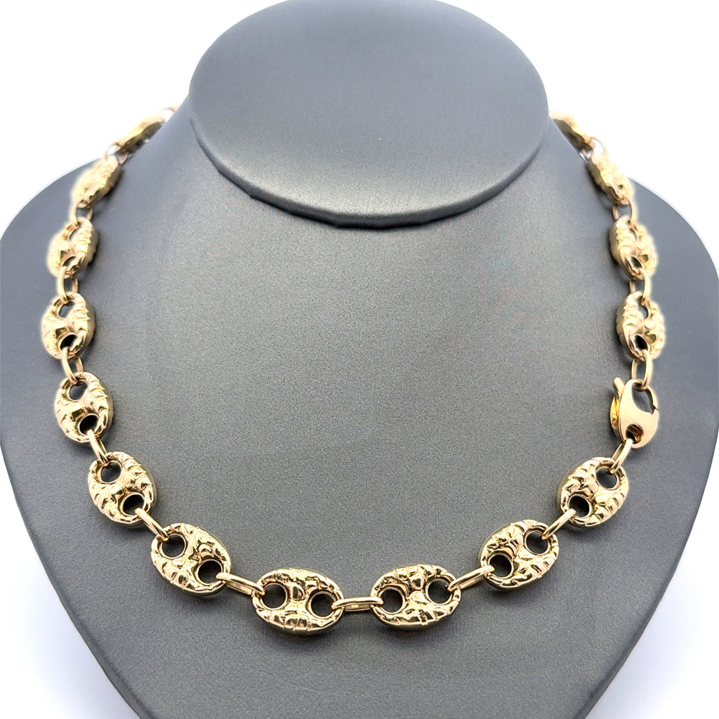 Chain Textured Mariner Puff 10mm 18" 14K