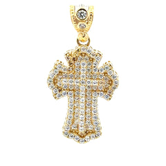 Pendant CZ-Iced Embellished Stepped Latin Cross 42 10K