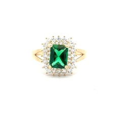 Ring Floral Women Green Rect Stone 7 2mm 10K