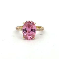 Ring Women CZ-Iced Band Rose Oval Stone 7 2mm 10K