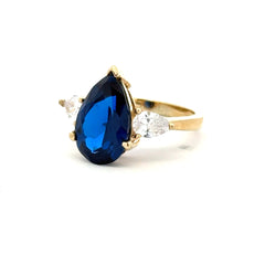 Ring Women Trio Royal Blue Teardrop Stone 7 2.5mm 10K