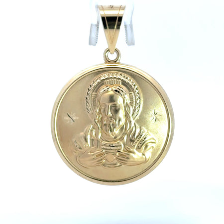 Pendant Hollow DBL-Sided Medallion with Halo Jesus/Virgin Mary 40 10K