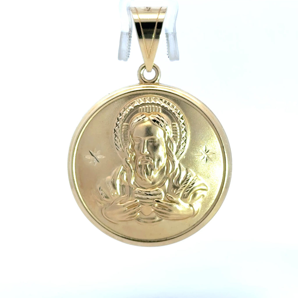 Pendant Hollow DBL-Sided Medallion with Halo Jesus/Virgin Mary 58 10K