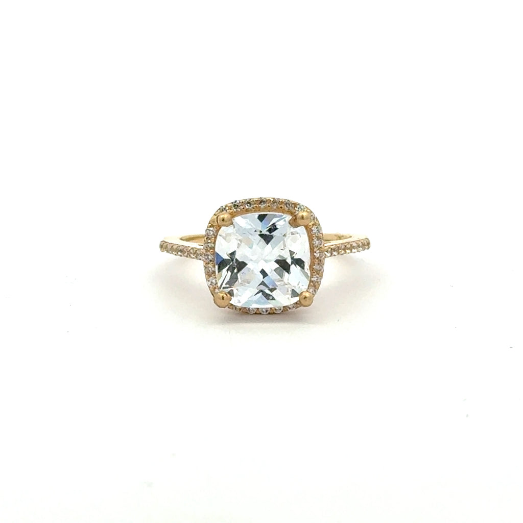 Ring Women Square Stone and CZ 6.5 1mm 10K
