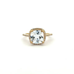 Ring Women Square Stone and CZ 6.5 1mm 10K