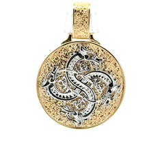 Pendant Two-Tone Four Head Dragon Medallion 43 10K