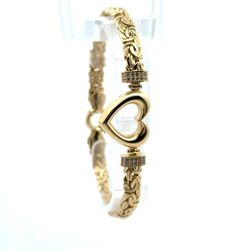 Bracelet Byzantine with Heart Shaped Detail & CZ 6.5mm 7.5" 10K
