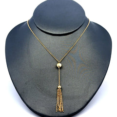 Chain Boston w Lariat Tassel Drop 1mm 18" 14K