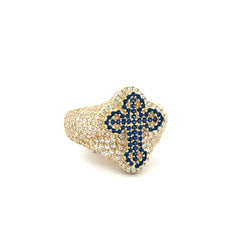 Ring CZ-Iced Trefoil Blue Stepped Cross 9 4.5mm 10K