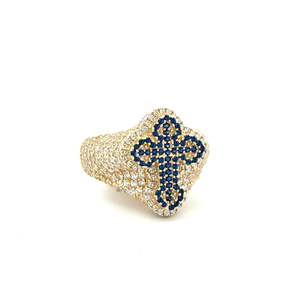 Ring CZ-Iced Trefoil Blue Stepped Cross 11 4.5mm 10K