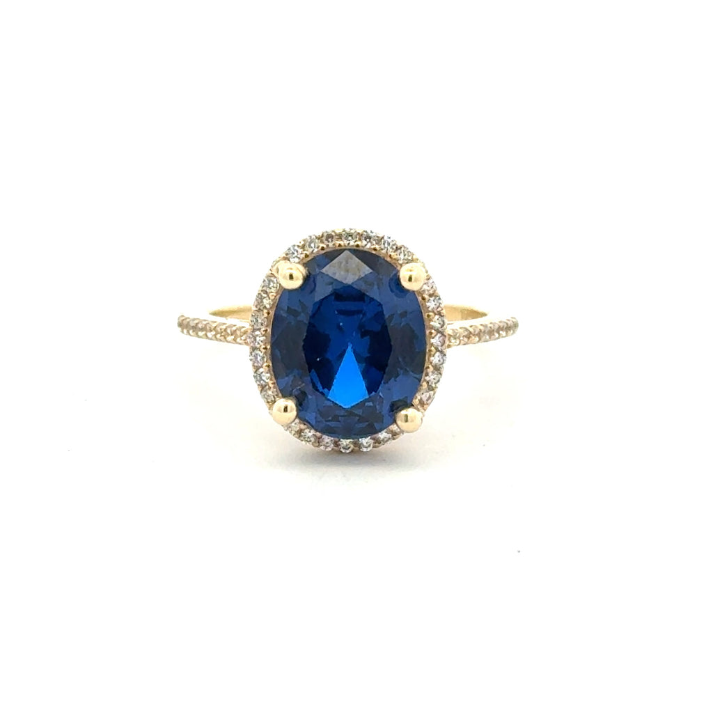 Ring Women Royal Blue Oval Stone and CZ 7 1mm 10K