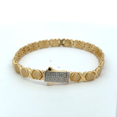 Bracelet Textured X&O with CZ-Iced Sleek Lock 6.5mm 7.5" 14K