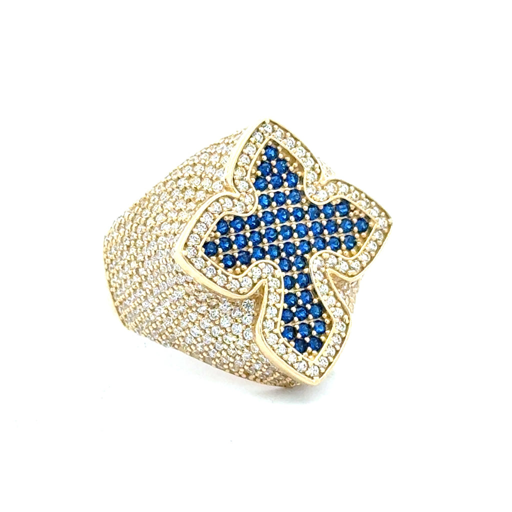 Ring CZ-Iced Big Trefoil Blue Cross 11 4mm 10K
