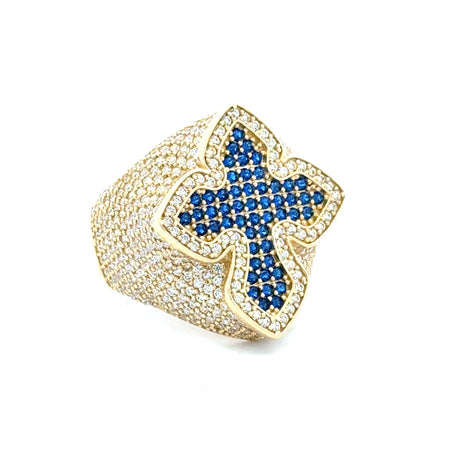 Ring CZ-Iced Big Trefoil Blue Cross 11 4mm 10K