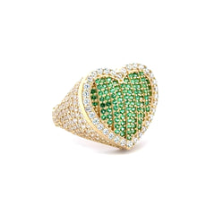 Ring CZ-Iced Big Green Puff Heart 9.5 3mm 10K