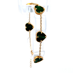 Bracelet Green Heart Dainty Stations 11.5mm 8" 14K