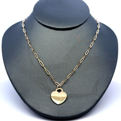 Necklaces Oval Slim Link with Heart Pendant 2mm 18" 10K