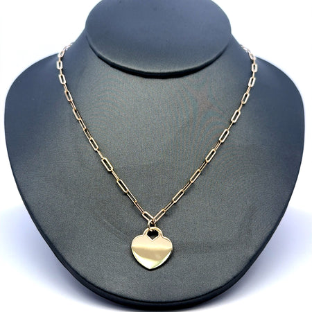 Necklaces Oval Slim Link with Heart Pendant 2mm 18" 10K