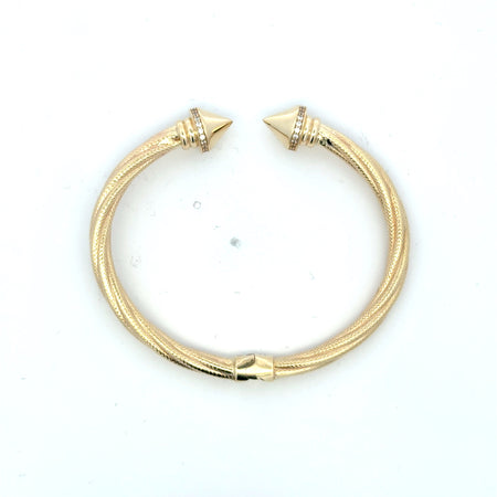 Bangle Hollow Double-Ended Twisted Nail with CZ 18 5mm 10K