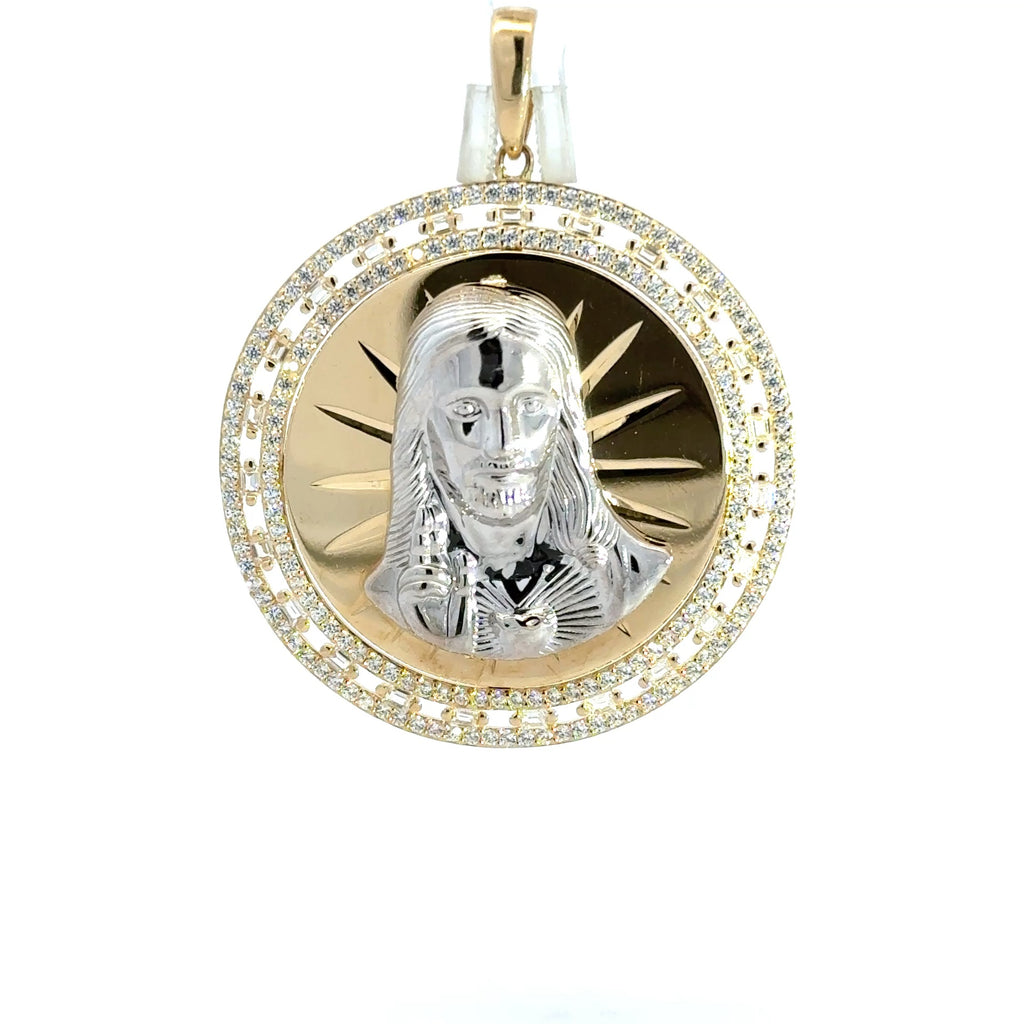 Pendant Two-Tone Openwork Medallion with CZ & Jesus Face 52 10K