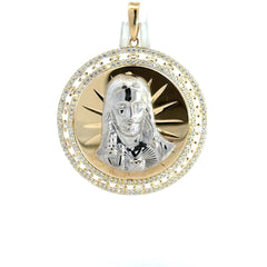 Pendant Two-Tone Openwork Medallion with CZ & Jesus Face 52 10K