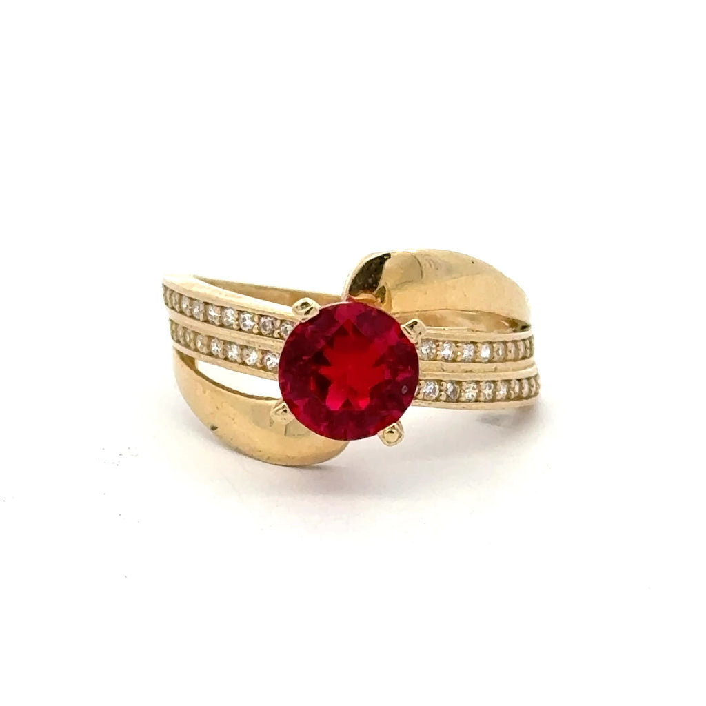 Ring Crossover Pavé Band with Wine Stone 7 2mm 10K