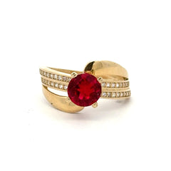 Ring Crossover Pavé Band with Wine Stone 7 2mm 10K