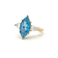 Ring Women Trio Sky Blue Cat Eye Stone 7 2.5mm 10K