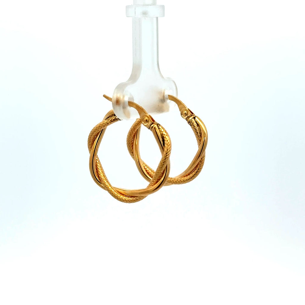 Earrings Twisted Textured Hoops 21.5 3mm 10K