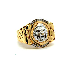 Ring Roaring Lion Head & CZ 12 5mm 14K