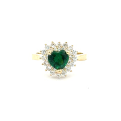 Ring Floral Women Green Heart Stone 7 2mm 10K